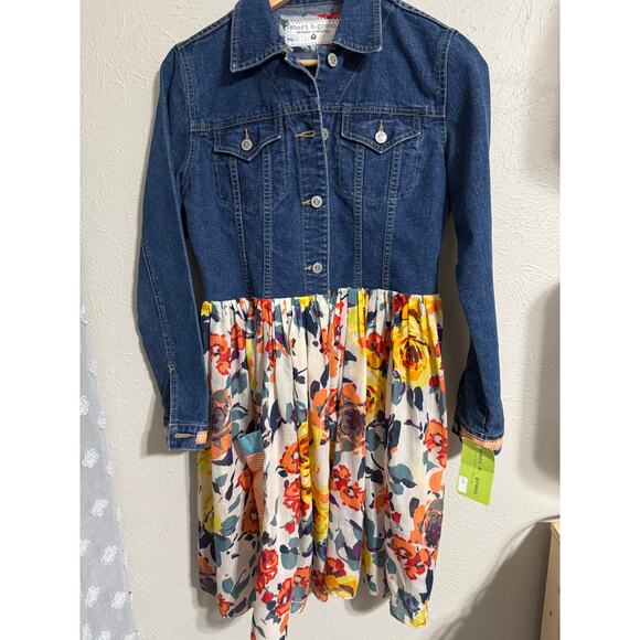 Shari B. Green Remade In America Denim Floral Dress Size Small - Picture 3 of 9
